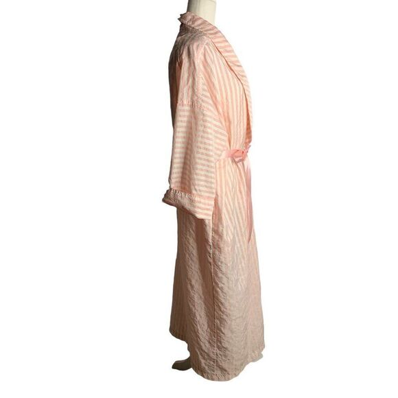 Vintage 80s Full Length Lightweight Robe M Pink Striped Saks Fifth Avenue - Picture 5 of 6